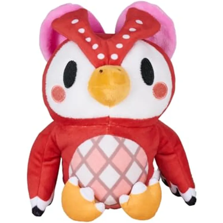Simba Toys Animal Crossing Plüschfigur Celeste, 25 cm große Kuscheluge mit rosa Schleife und gestickten Augen