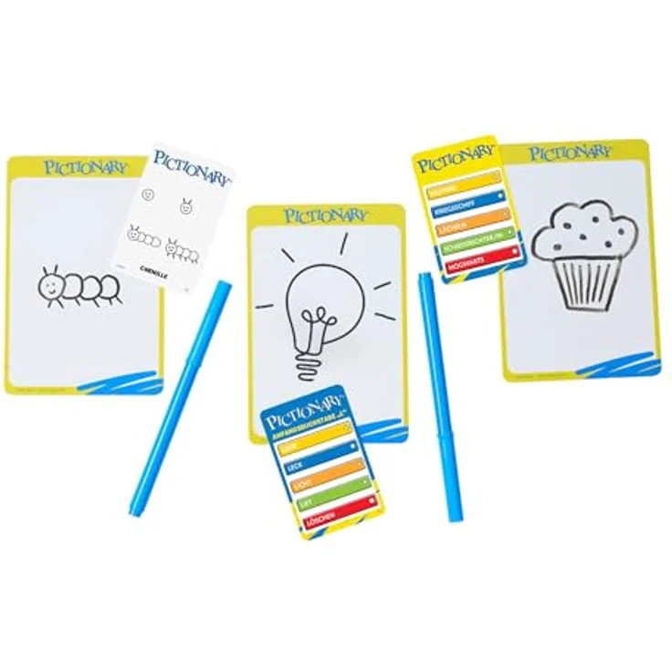 Mattel Games Pictionary Familienbrettspiel für Kinder, Erwachsene und Spieleabende in JDX99, mit löschbaren Stiften, Maltafeln und Sanduhr – Bild 5