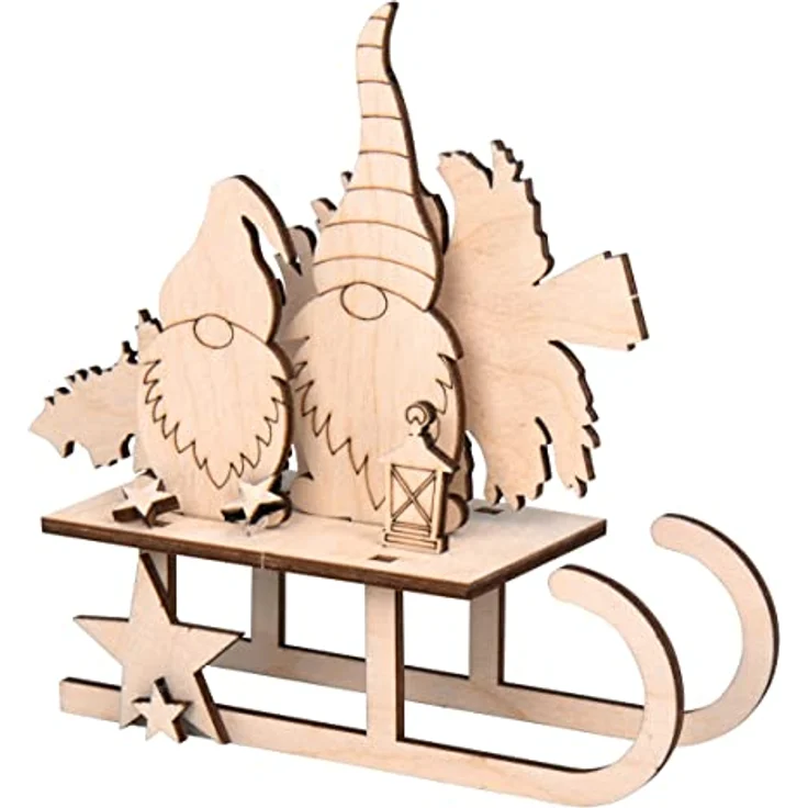 Rayher Holzbausatz Schlitten mit Wichtel, Holz FSC zertifiziert, natur, 11,5 x 5 x 16,5cm, Set 12-tlg., Holzdekoration Weihnachten, zum Basteln und Bemalen, 46671505 – Bild 3
