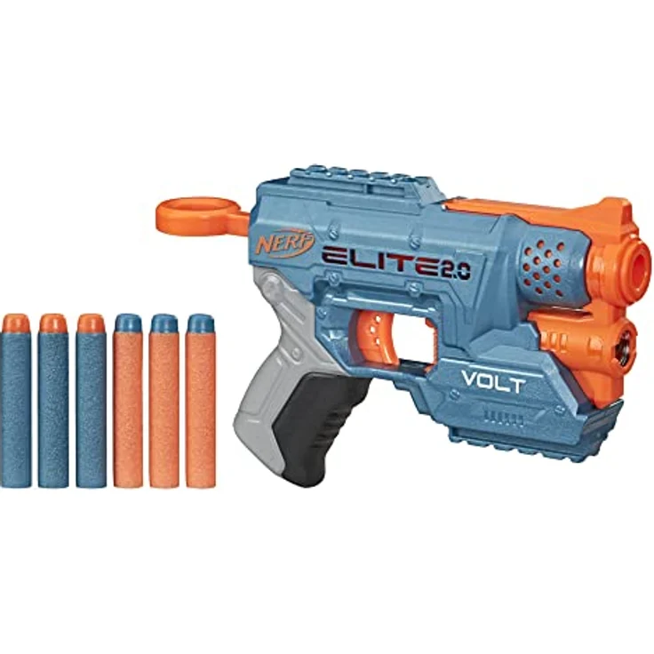 NERF Elite 2. 0 Volt SD-1 Blaster – 6 NERF Darts, Ziel-Lichtstrahl, 2-Dart Aufbewahrung, 2 Tactical Rail Steckschienen, E9952F03, Multi – Bild 2