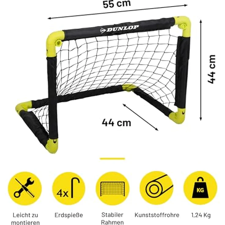 DUNLOP Fußballtor 50 x 44 x 44 cm - Set von 2 - Faltbares Fussballtor - Metall - Schwarz/Gelb – Bild 2