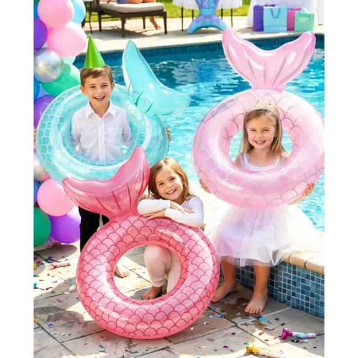 HeySplash Aufblasbarer Schwimmring Meerjungschwanzform, PVC Schwimmreifen für Kinder/Erwachsene, rosa, geeignet für 38-88 Lbs – Bild 4