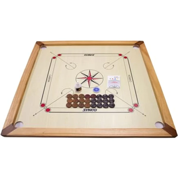 GICO Carrom Board Turnier Synco 74x74 - Hochwertiges Spielbrett mit Gleitpulver und Transporttasche – Bild 1