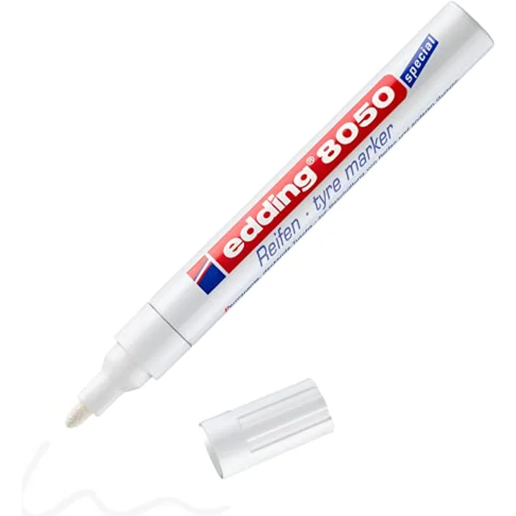edding 8050 Reifenmarker - weiß - 1 Stift - Rundspitze 2-4 mm - zum Markieren von Reifen und anderen Gummioberflächen, für drinnen und draußen, wasserfest – Bild 1