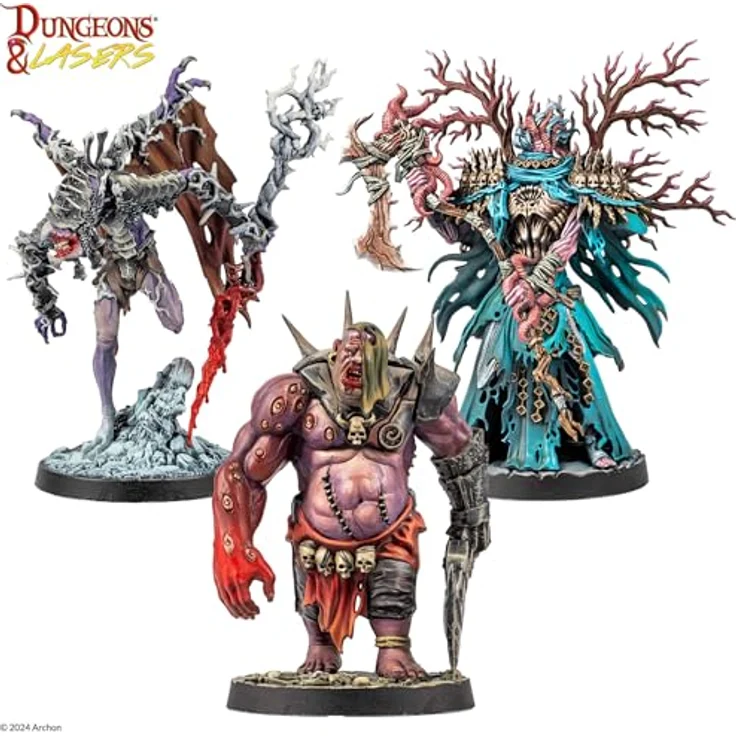 Dungeons & Lasers Warlords of Chaos Miniaturen Set, 3 große Modelle (80 mm - 110 mm) mit detailreichen Basen für DND- und 5E-kompatible RPG-Spiele, unlackiert und unmontiert – Bild 2