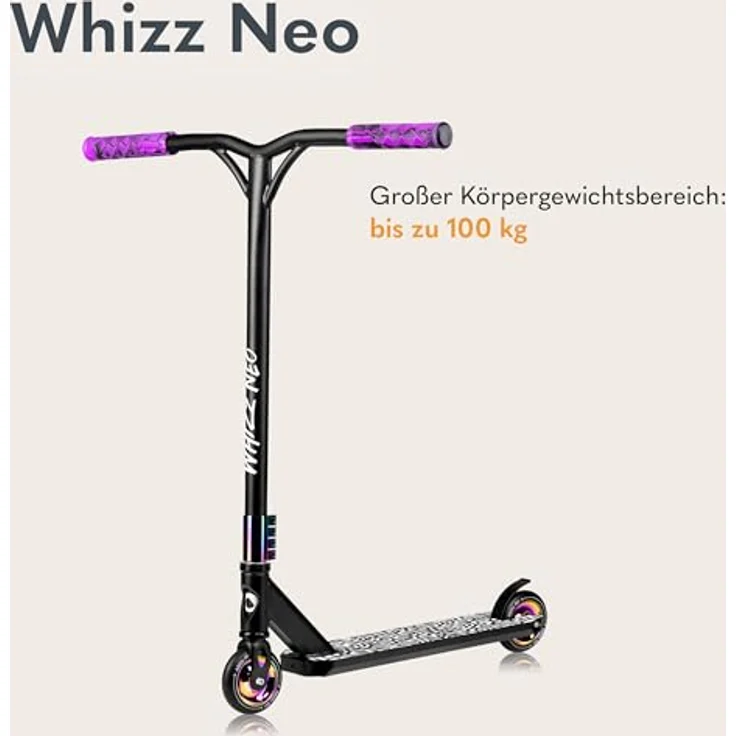 Lionelo WHIZZ Stunt Scooter, ABEC-9 Kugellager, Aluminium Deck, HIC Kompressionssystem, 110mm Rollen, breiter T-Rohr Lenker, Flex Fender MN Steel Bremse, einzigartiges Design, blau – Bild 1