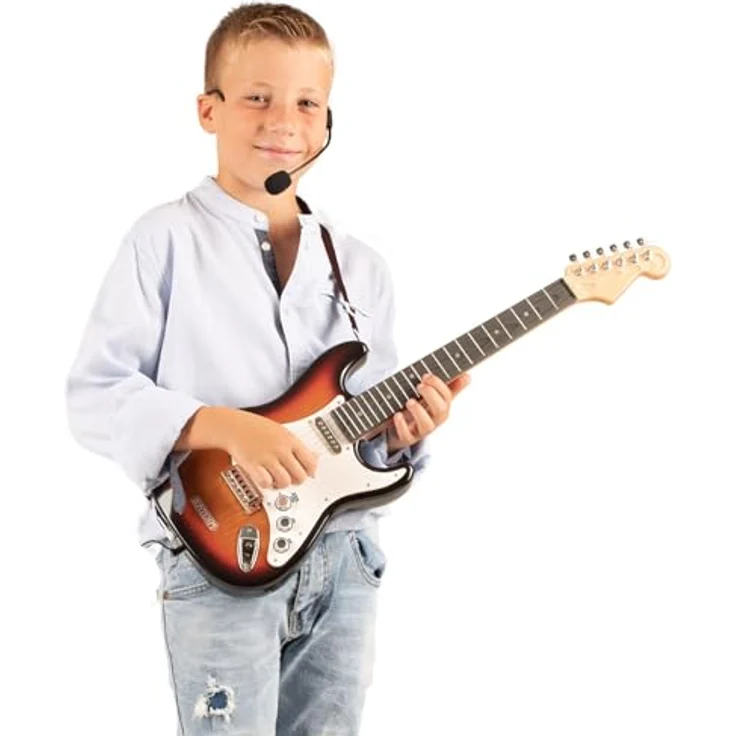 Bontempi Rock On, Elektronische Rockgitarre Wireless mit Mikrofon, Schultergurt und 10 vorinstallierten Songs, 67 cm – Bild 2