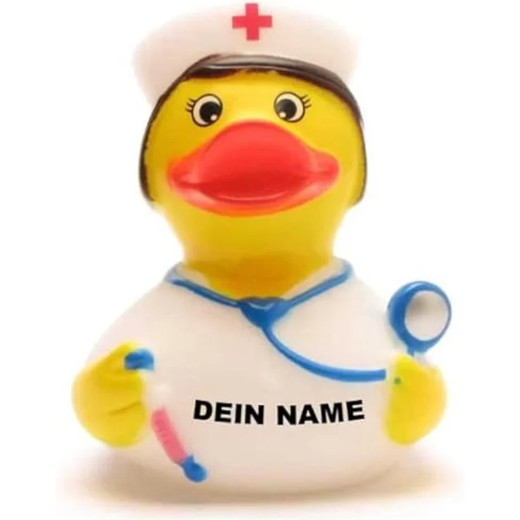 Duckshop Badeente - personalisierbar (Krankenschwester Ente) mit Wunschtext bis 10 Zeichen, 8 cm groß, aus Vinyl – Bild 1