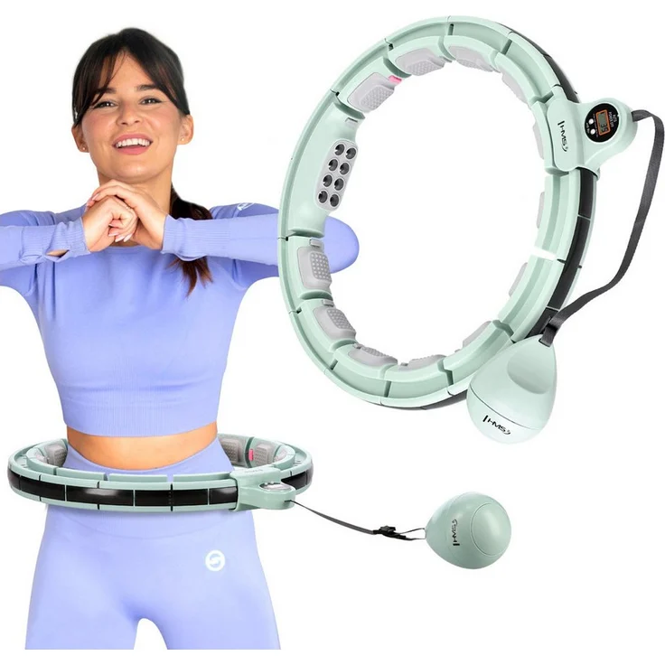 HMS HHM13 Hula-Hoop-Reifen, grüner Hula Hoop mit Gewicht, Zähler, Massagepunkten und Schwerkraftball für Fitness und Cardio-Training