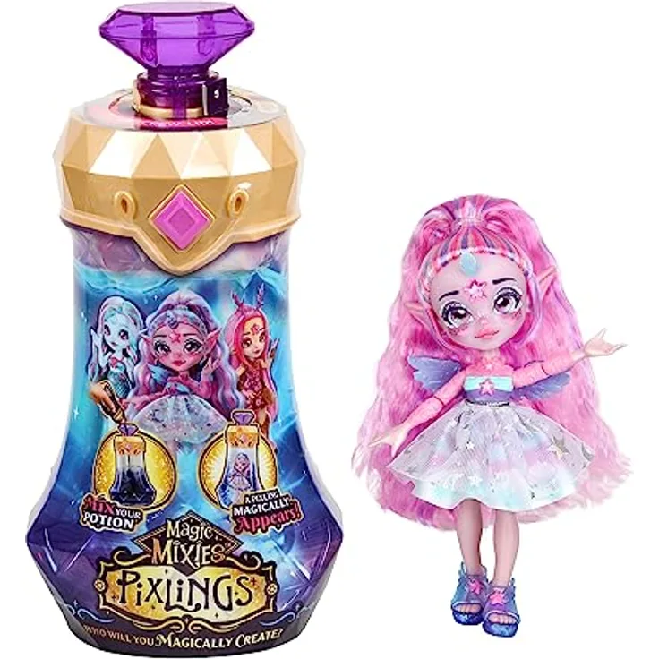 Magic Mixies Pixlings Puppe Unia im Einhorn-Look: Magische Enthüllung der wunderschönen, detailreichen 16,5 cm großen Pixlings-Puppe in einer Zaubertrank-Flasche