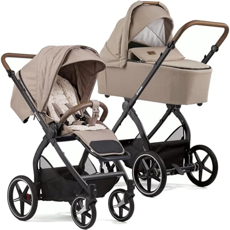 Gesslein Kombikinderwagen FX4 Swing Set, Braun, metall, 55x130x100 cm, EN 1888, UV 50+, Oeko-Tex® Standard 100, Feststellbremse, abklappbare Fußstütze, Federung, kugelgelagerte Räder, abnehmbare Verdeckung, 5-Punkte-Gurt, für Babyschale geeignet, Griff in Lederoptik – Bild 2