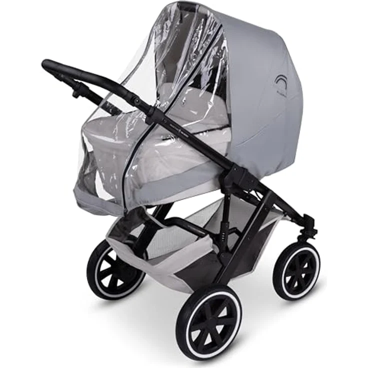 ABC Design 4 Seasons Pram - Grey, Kinderwagen Regenschutz mit einfachem Ein- und Ausstieg, integrierten Reflektoren und Transporttasche – Bild 5