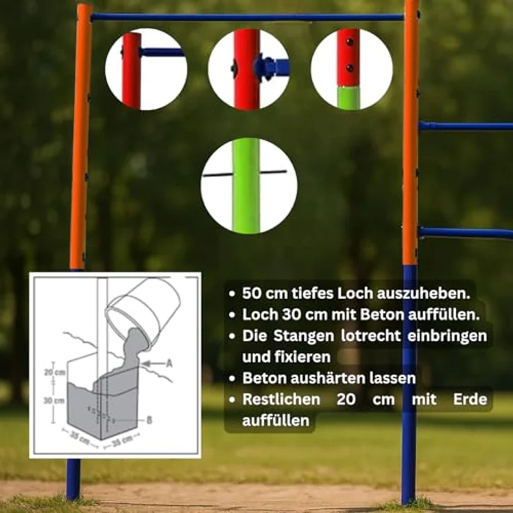 Best Sporting Turnreck Garten I Reckstange Garten Kinder und Erwachsene I Höhenverstellbare Kletterstange Outdoor in Blau-Orange I Turngeräte für Kinder für Spaß im Garten I Doppel - 241cm – Bild 7