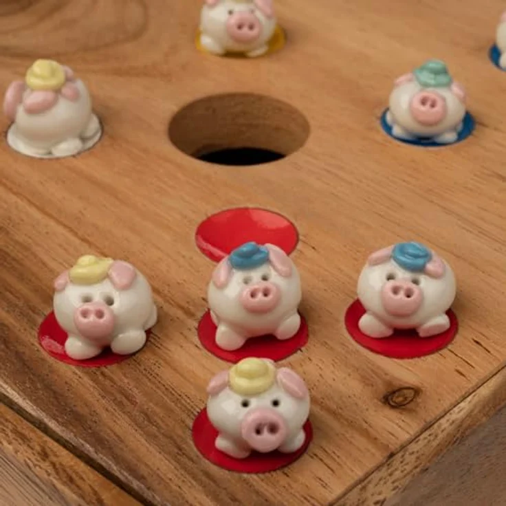 Philos 6339 - Schweinchen in der Grube, Würfelspiel mit Samena Holz Spielbrett und Keramik Spielfiguren – Bild 2