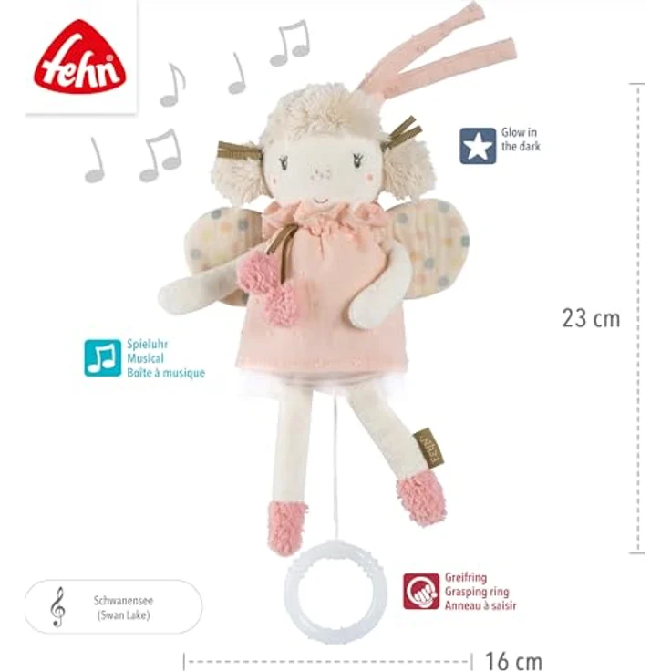 Fehn Spieluhr feehnLAND, Mini-Spieluhr Fee mit Glow-in-the-dark Bestickung, sanfter Melodie und Befestigungsbändchen – Bild 5