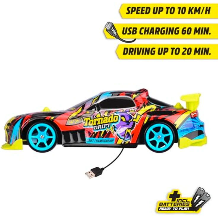 Dickie Toys - RC Auto Tornado Drift - ferngesteuertes Auto ab 6 Jahre mit Bodenbeleuchtung, Remote Control Car für Kinder mit 2,4 GHz Fernbedienung, Zubehör und Batterien, 10 km/h, 4WD – Bild 3
