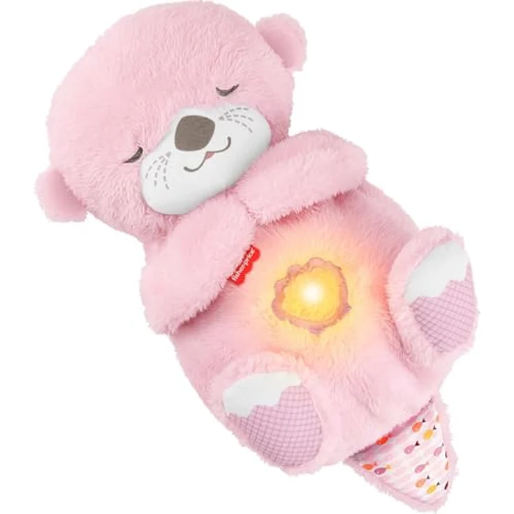 Fisher-Price Schlummer-Otter, tragbare pinke Plüsch-Spieluhr mit Atembewegungen, Lichtern und 30 Minuten anpassbarer Melodien für Neugeborene ab 0 Monaten, JLJ33 – Bild 1