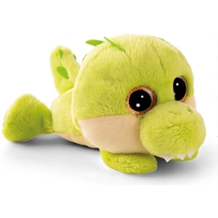 Nici Kuscheltier Glubschis, Krokodil Groggo-Li, flauschig, hellgrün, 15 cm liegend mit goldglitzernden Augen – Bild 1