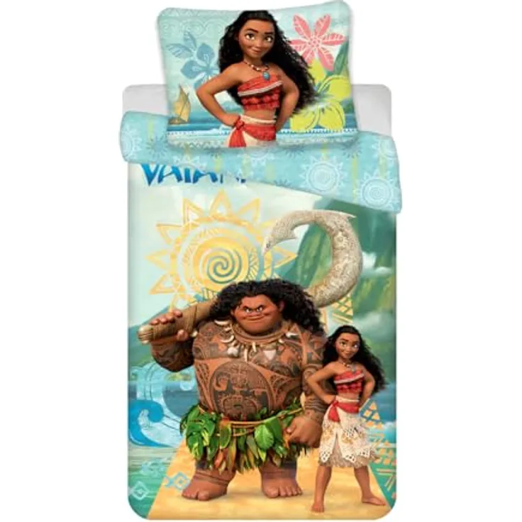 Disney Vaiana Moana Bettwäsche Jerry Fabrics 100% Baumwolle mit Reißverschluss - für 135/140x200, Eiskönigin Design, atmungsaktiv und hautfreundlich
