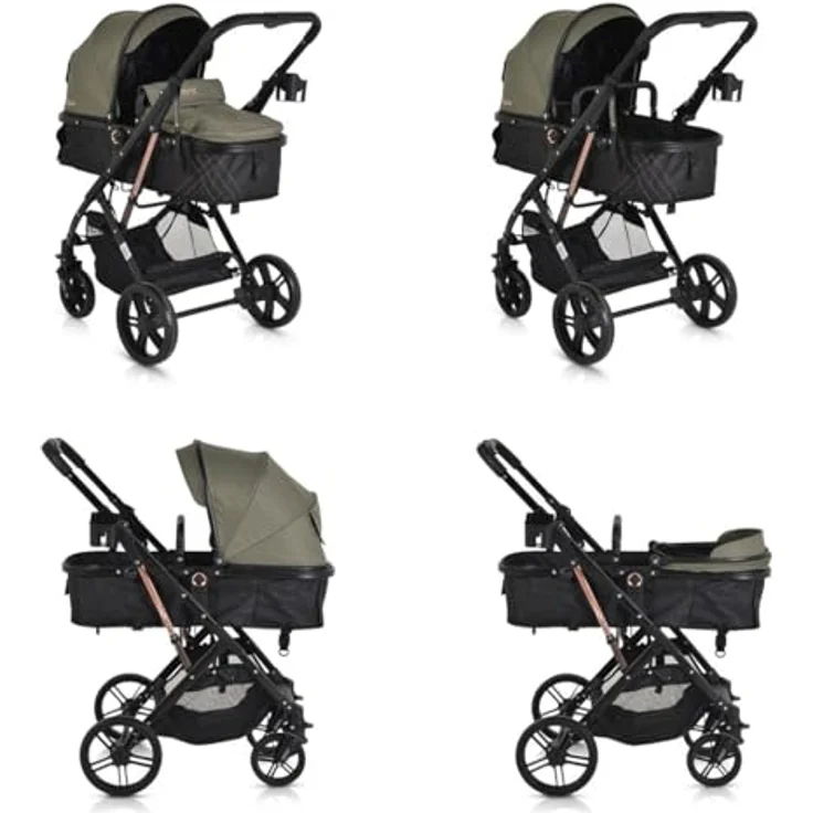 Moni Rafaello 2 in 1, Kombikinderwagen mit Tragetasche, Sportsitz umwandelbar, inkl. Fusssack, Moskitonetz und Becherhalter, grau – Bild 6