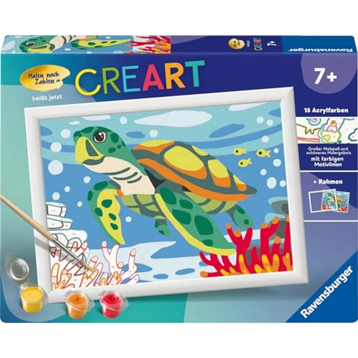 Ravensburger Malen nach Zahlen CreArt, Meeresschildkröte, Made in Europe, mit farbigen Motivlinien und 15 Acrylfarben – Bild 2