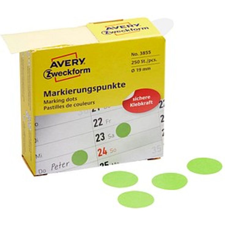 AVERY Zweckform Klebepunkte 3855, selbstklebende Punkte in Grün, Ø 19,0 mm, 250 Stück