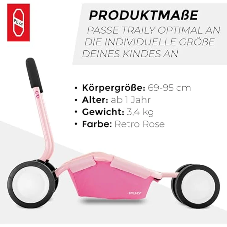 Puky Traily, 3-in-1 Lauflernwagen und Anhänger mit höhenverstellbarer Schiebestange, stabiler Fahrzeuggeometrie und abwaschbarem Transport-Ablagefach, bunt – Bild 3