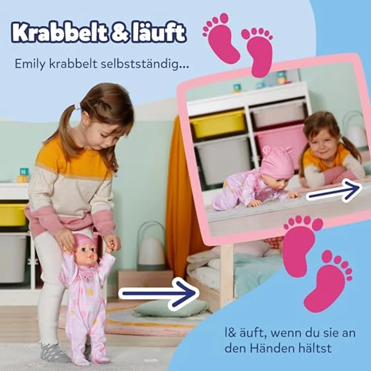 Baby Born Stehpuppe Emily, 43 cm Laufhilfe mit Babygeräuschen und krabbelnder Funktion – Bild 3