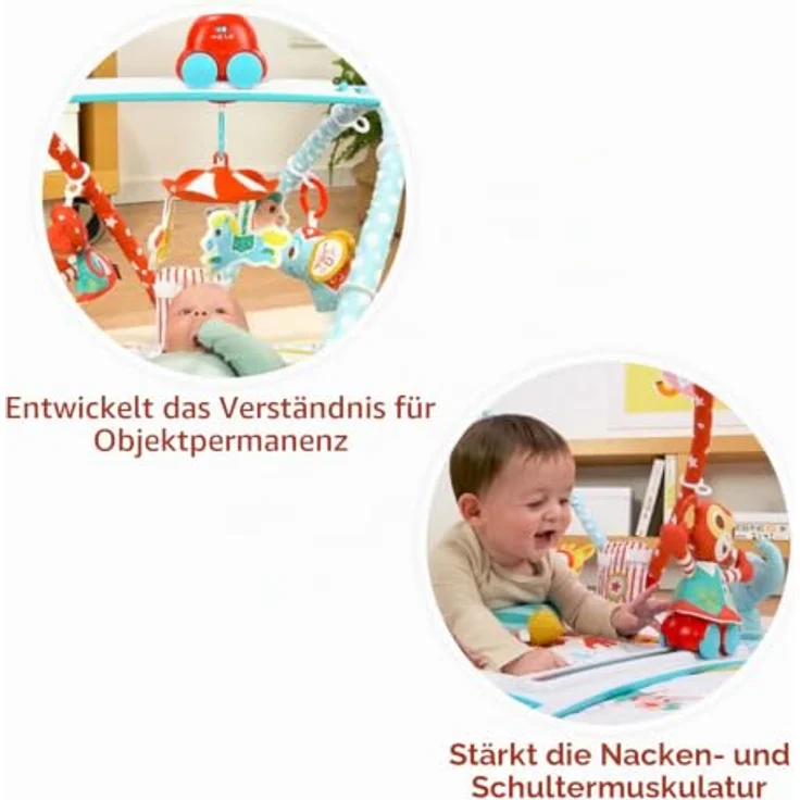 Yookidoo Zirkus Baby Spielmatte Gym, 3-in-1 Activity Center mit motorisiertem Musik-Mobile, Bauchlage-Kissen, Spiegel & strukturierten Tierfiguren für 0–12 Monate – Bild 5