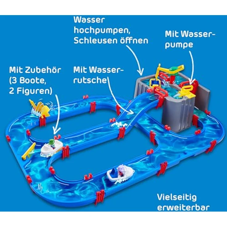 Aquaplay AquaPlay Harbour Wasserbahn, Wasserstraßen-Spielset mit Staubecken, Pumpe, Schleusen und Kran, Made in Germany – Bild 4