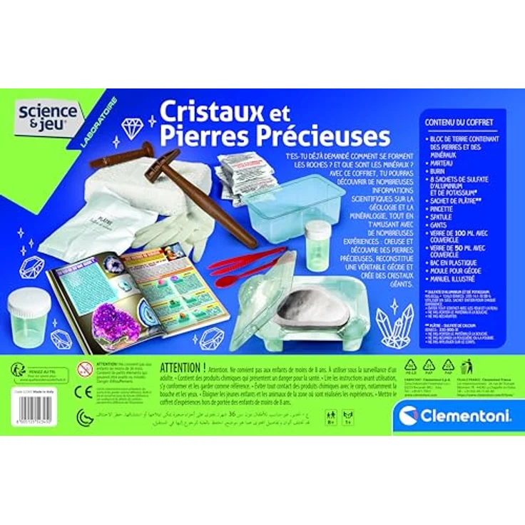 Clementoni Cristaux et pierres précieuses, Experimentierkasten für Kinder ab 8 Jahren, französische Anleitung – Bild 4