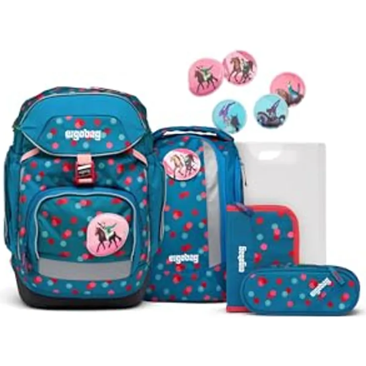 ergobag Schulranzen pack Set, 6-tlg. mit ergonomischer Passform und recycelbaren Kletties