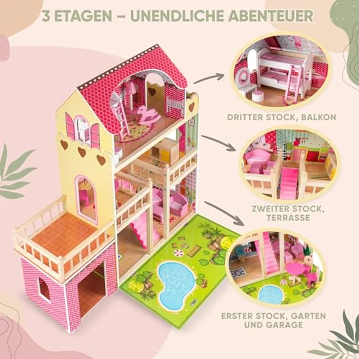 Kinderplay Dolls & Strollers Puppenhaus Puppenhaus Holz Gross, Puppenvilla - Barbie Traumvilla – Bild 5
