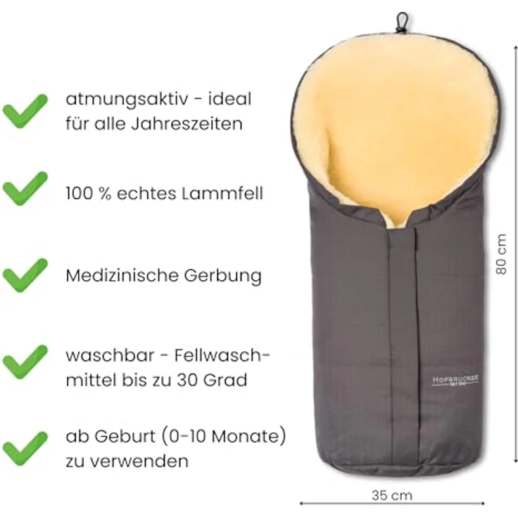 Hofbrucker Lammfell-Fußsack Eskimo für Babyschale, Kinderwagen und Buggy grau – Bild 5