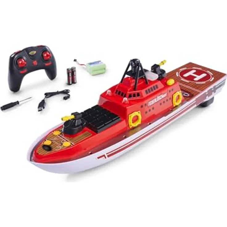 Carson 500108051 RC- Feuerlöschboot 2.4G 100% RTR - Ferngesteuertes Boot, RC Boot, Ferngesteuertes Boot für Kinder und Erwachsene, inklusive Fernsteuerung