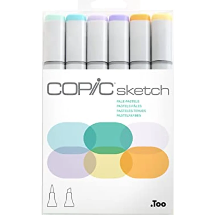 COPIC Sketch Marker Set "Pale Pastels" mit 6 Farben, professionelle alkoholbasierte Pinselmarker mit einer flexiblen und einer mittelbreiten Spitze – Bild 1