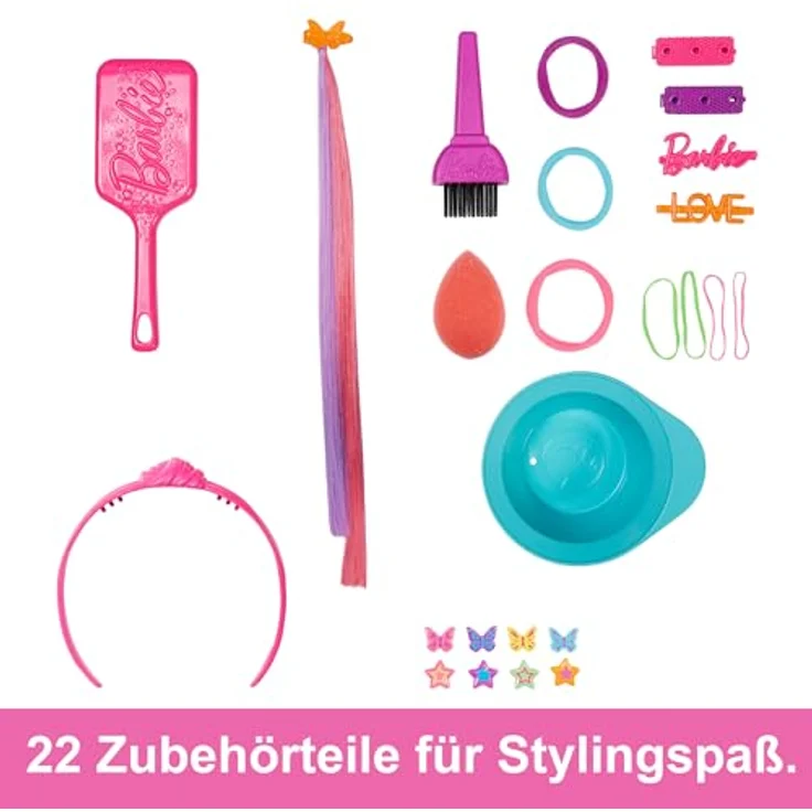 Barbie Deluxe Styling-Kopf blond Totally Hair Mattel Frisierkopf mit Farbwechsel-Accessoires – Bild 3