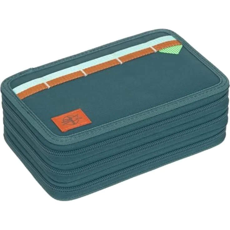 LÄSSIG Unique School Triple Pencil Case Slim Dark Green, Federmäppchen mit tollem Design und umfangreichem Set an Stiften, Lineal, Spitzer und Radiergummi – Bild 1