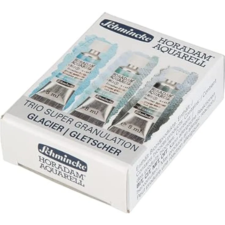 Schmincke HORADAM® AQUARELL Super Granulation Trio Gletscher, 5 ml Tuben, sehr stark granulierende Farbtöne: Gletscher Türkis, Gletscher Grün, Gletscher Schwarz – Bild 5