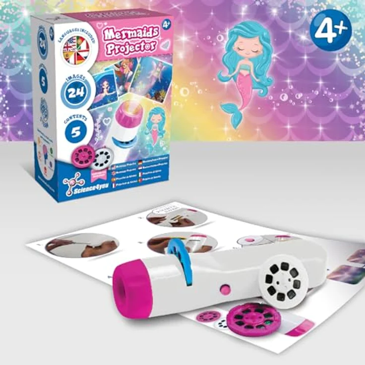 Science4you Meerjungfrauen-Projektor, Kinder-Taschenlampe mit 24 Bildern und Lernheft für 4-6 Jahre – Bild 2