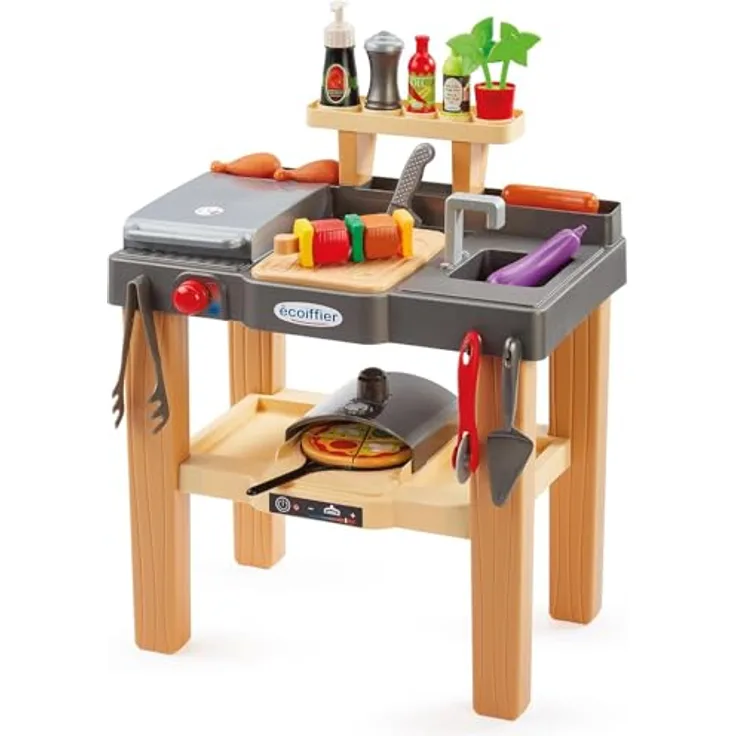Ecoiffier Sommerküche 4650, Outdoor-Spielzeug für Kinder ab 18 Monaten mit Pizzaofen, Grillplatte und Zubehör, bunt