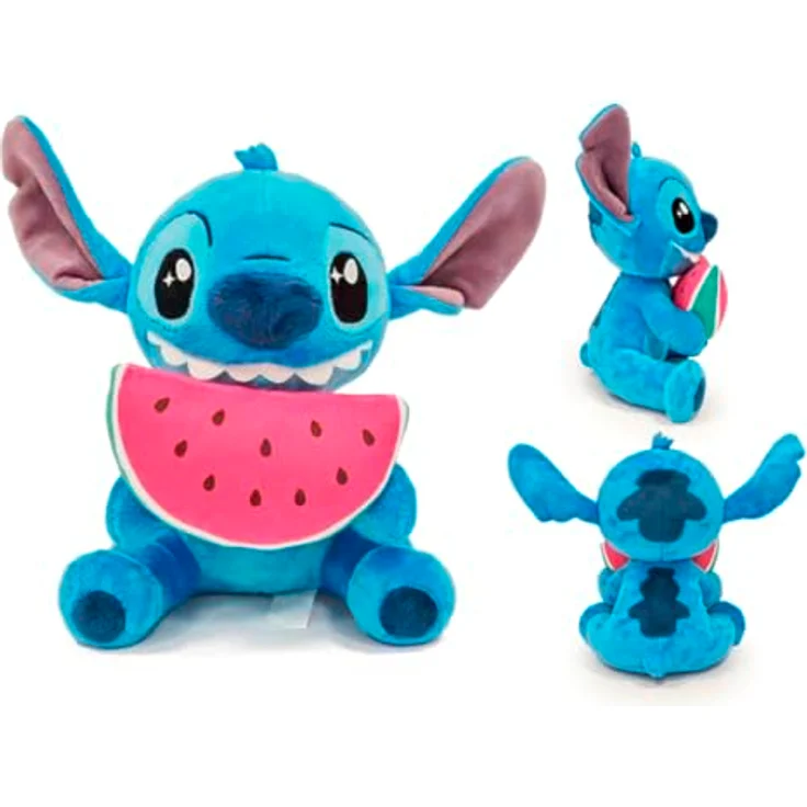 Disney Simba Stitch Plüschtier mit Wassermelone, 25 cm, Lizenz, 100% Original, geeignet für alle Altersgruppen - 25 cm Plüschfigur mit authentischem Design, weichen und sicheren Materialien (blau)
