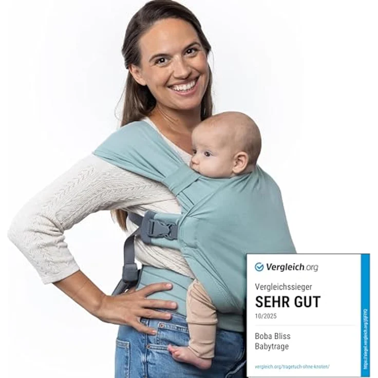 Boba Bliss 2-in-1 Babytragetuch & Babytrage, hüftfreundlich, weich & elastisch, für Neugeborene ab Geburt bis 16 kg, Meeresnebel – Bild 2
