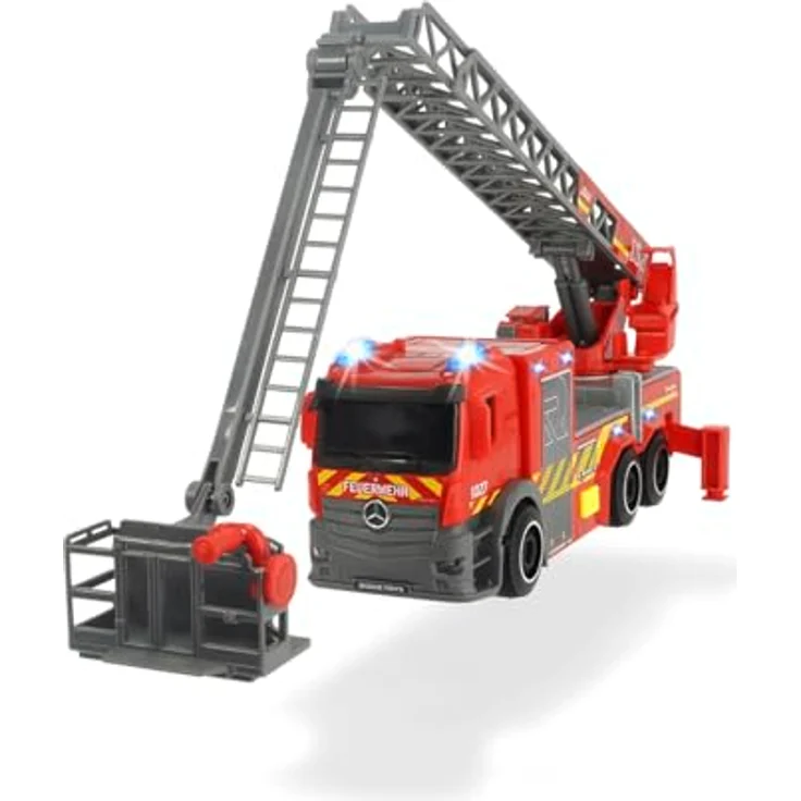 Dickie Toys Feuerwehr Drehleiter, Spielzeugauto mit drehbarer Leiter, Lichtern und Soundeffekten, Mercedes Benz Design, ab 3 Jahren, 23 cm – Bild 3