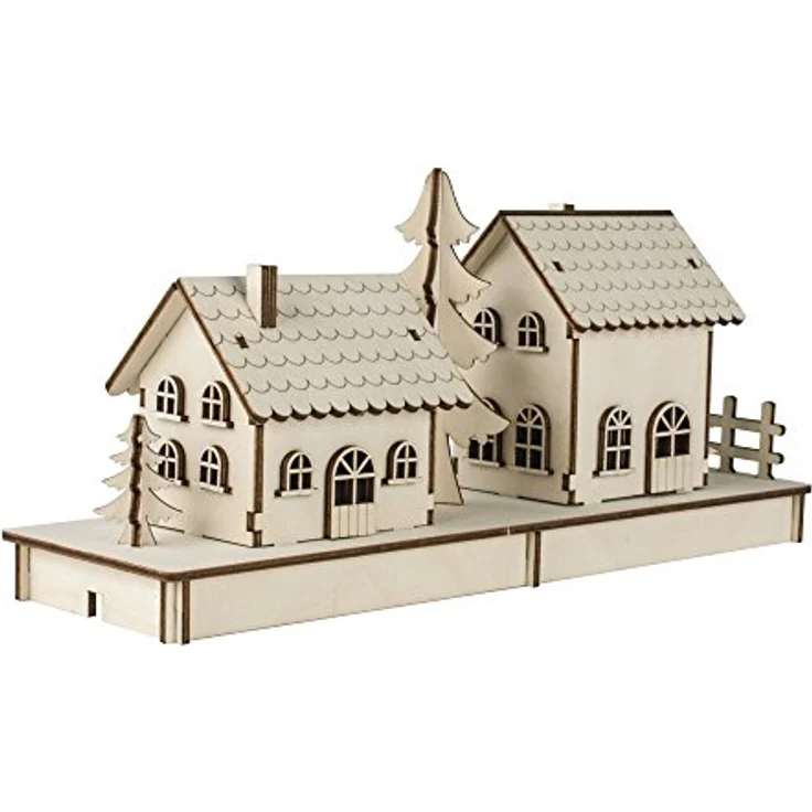 Rayher Holzbausatz Häuschen, 3D-Bausatz Holz, FSC zertifiziert, natur, 31,7x9,4x14cm, Set 52 Teile, 46300000 – Bild 2