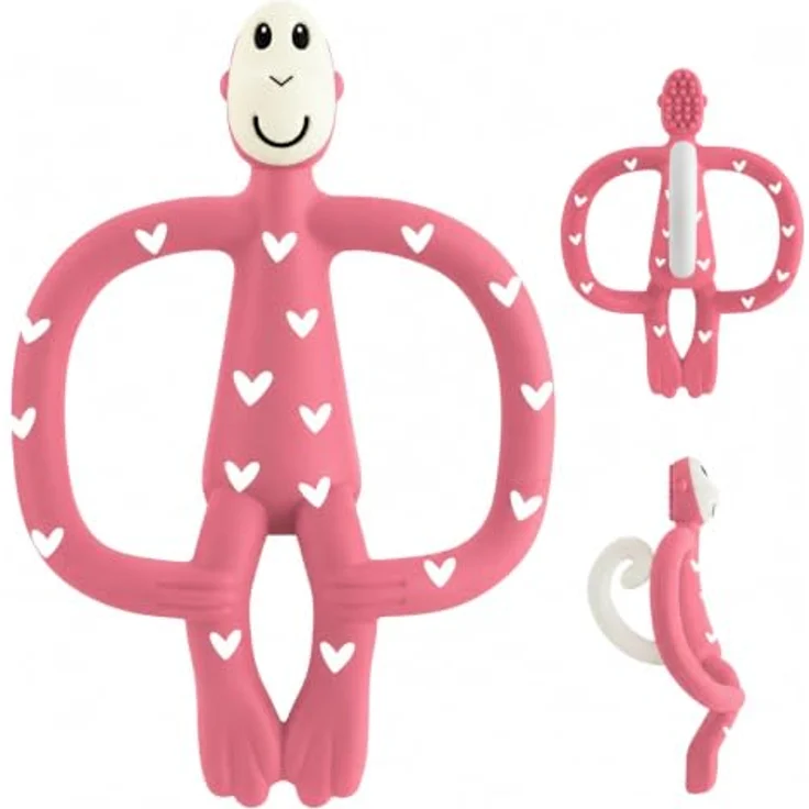 Matchstick Monkey Love Hearts, Silikon-Beißring mit ergonomischen Armen und Struktur-Noppen, ab 3 Monaten – Bild 1