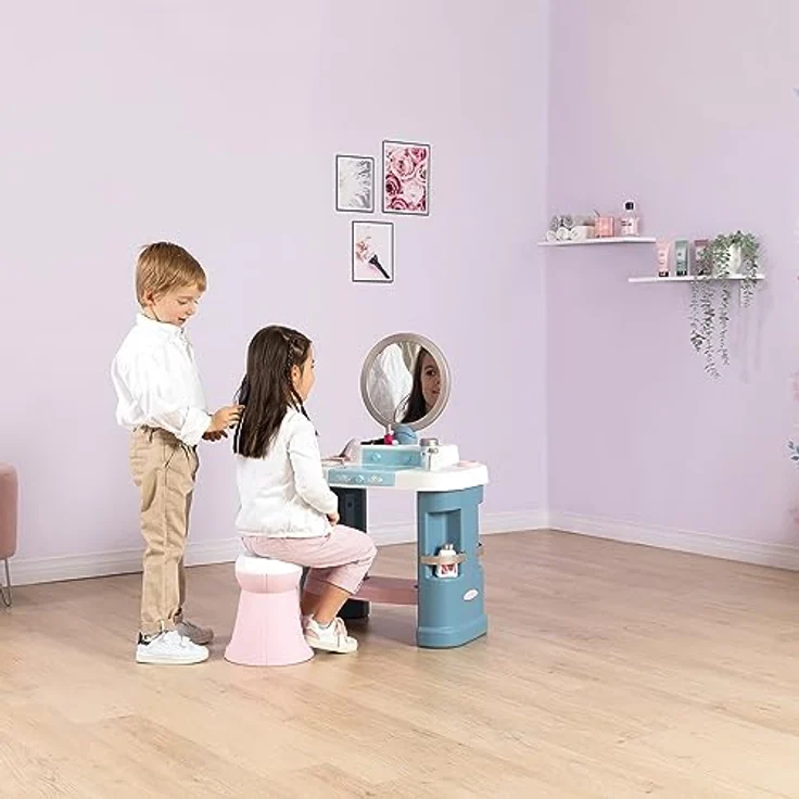 Smoby - My Beauty Schminktisch mit Spiegel (53,7x34,4x85cm) - Kinderschminktisch ab 3 Jahre mit Hocker und 15 Accessoires für Haare, Nägel und Make-Up (unechte Kosmetika) – Bild 4