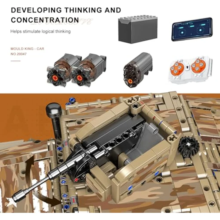 Mould King 20047 Technik Militär-Geländekettenfahrzeug, Bausatz mit 2094 Teilen, Fernsteuerung, drehbarem Sniper-Turm und beweglichen Teilen für Erwachsene und Jugendliche ab 14 Jahren – Bild 4