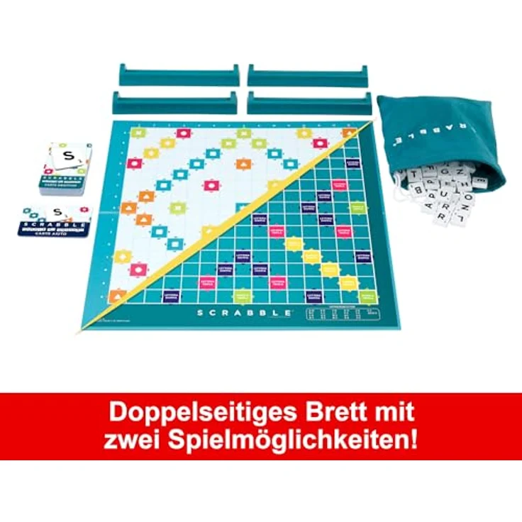 Mattel Games Scrabble Zwei in Eins - Doppelseitiges Brettspiel für schnelles, zwangloses und kooperatives Spiel, inklusive 50 Zielkarten für Scrabble Together, einfache Punktevergabe - Preisvergleich – Bild 3
