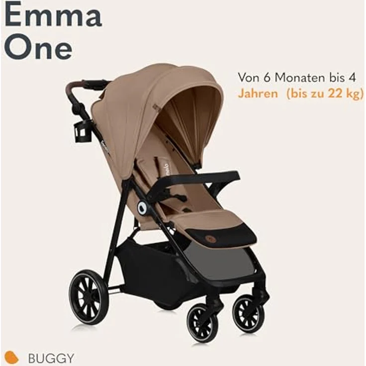 Lionelo EMMA ONE Buggy, schwenkbare 360 Räder, Vollfederung, Einhändig klappbar, Verstellbare Rückenlehne und Fußstütze, XXL-Verdeck UPF50+, grau – Bild 2